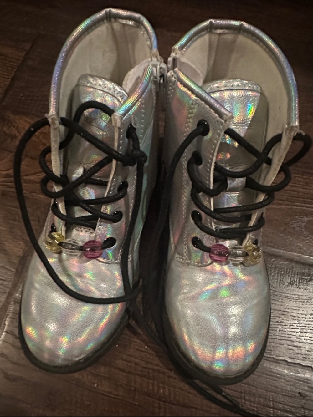 The Children’s Place Holographic Iridescent Lace-Up Boots, T11